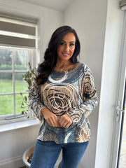 Navy Circle V Neck Top Amy