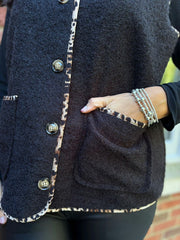 Black Leopard Trim Waistcoat Rhea