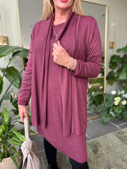 Wine Soft Drape Cardi Flora