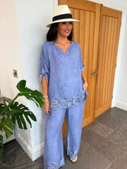 Denim Leopard Trim Co-Ord Theodora