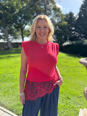 Red Lace Hem Top Yasmin