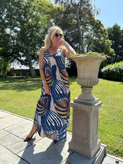 Navy Abstract Patterned Dress Odette