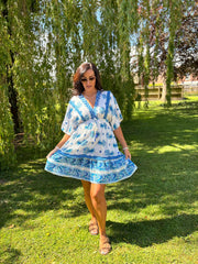 Blue Paisley Striped Kaftan Dress Alice