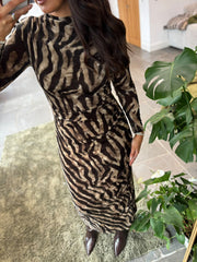 Mocha Velour Tiger Print Dress Haven