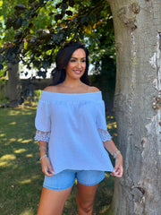 White Bubble Cotton Lace Trim Top Adele