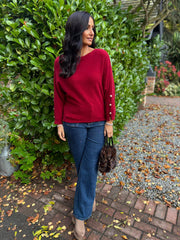 Wine Sleeve Detail Knit Top Julia