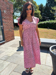 Pink Bubble Cotton Leopard Print Maxi Dress Tillie