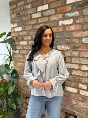 Grey Ruffle Frill Blouse Dionne