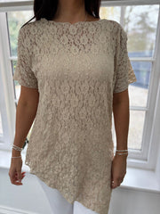 Mocha Textured Asymmetric Mesh Top Suzette