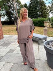 Mocha Sequin Trim Top Astrid