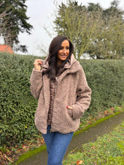 Mocha Premium Hooded Sherpa Coat Aviana
