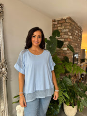 Blue Mesh Trim Short Sleeve Top Riley