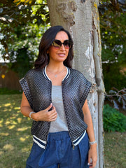 Black & Silver Crochet Net Sleeveless Jacket Sharon