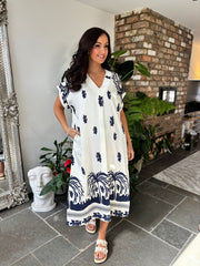 Navy Coastal Border Dress Lilia