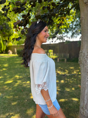 Stone Bubble Cotton Lace Trim Top Adele