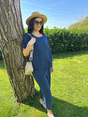 Navy Bubble Cotton Trouser Set Jasmine