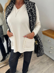 Antique Cream Fringed Pocket Knit Ruth