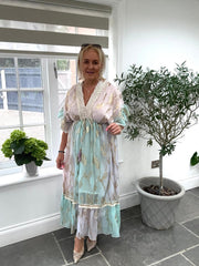 Pink Gold Leaf Kaftan Dress Layla