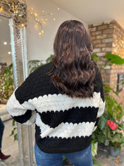 Black Block Stripe Knitted Cardigan Elle