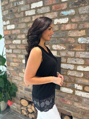 Black Ribbed Lace Trim Vest Primrose