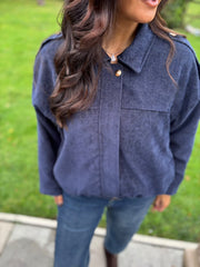 Navy Bubble Hem Bomber Jacket