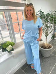 Blue Ribbed Drape Tie Co-ord Daniella