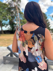 Black Brushed Floral Pattern Dress Valentina