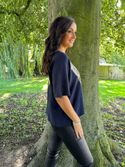 Navy Gold Angel Wings Knit Florence