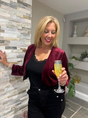Wine Cropped Velour Jacket