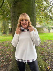 Winter White Checked Trim Sweat Top Iris