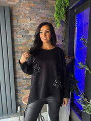 Black Sequin Bow Sweat Top Emma