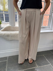 Stone Tailored Wide Leg Pleat Trousers