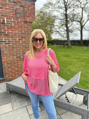 Pink Shimmer Loose Weave Top Jasmine