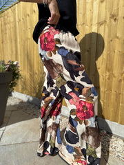 Navy Floral Brushwork Print Trousers