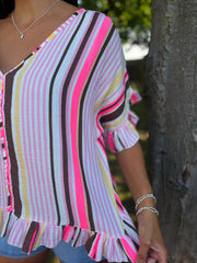 Chocolate Bubble Cotton Striped Top Kimberly