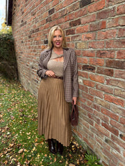 Camel Faux Suede Pleated Skirt Tanya