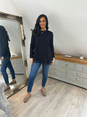 Black Ruched Lace Trim Top Janet