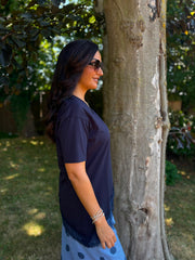 Navy Asymmetric Lace Hem Top Wendy