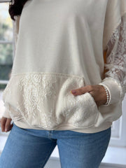 Cream Luxury Lace Mesh Hoodie Adalynn
