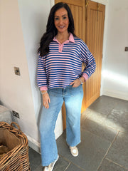 Royal Blue & Pink Collared Sweat Top Naomi