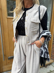 Stone Sleeveless Button Top and Trouser Co-Ord Piper