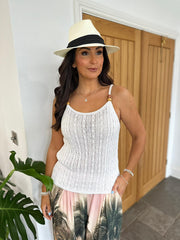 White Beaded Strap Knit Vest Belle