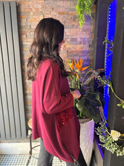 Wine Sequin Panel Sweat Top Mandy