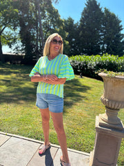 Aqua Puff Sleeve Striped Top Erin