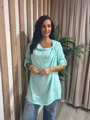 Aqua Gathered Cowl Neck Top Harper