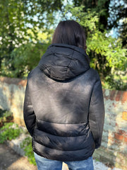Black Premium Faux Leather Puffer Coat Olympia