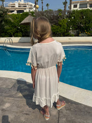 White Tassel Trim Dress Lily