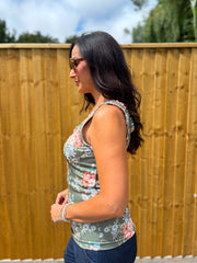 Khaki Vintage Floral Ruffle Vest Yasmin