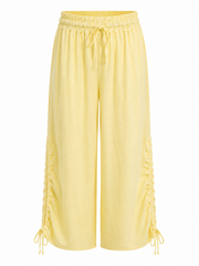 Lemon Ruched Drawstring Wide Leg Trousers