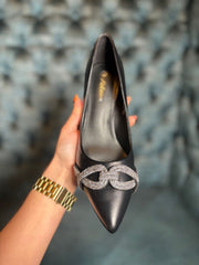 Black Diamante Block Heel Shoes